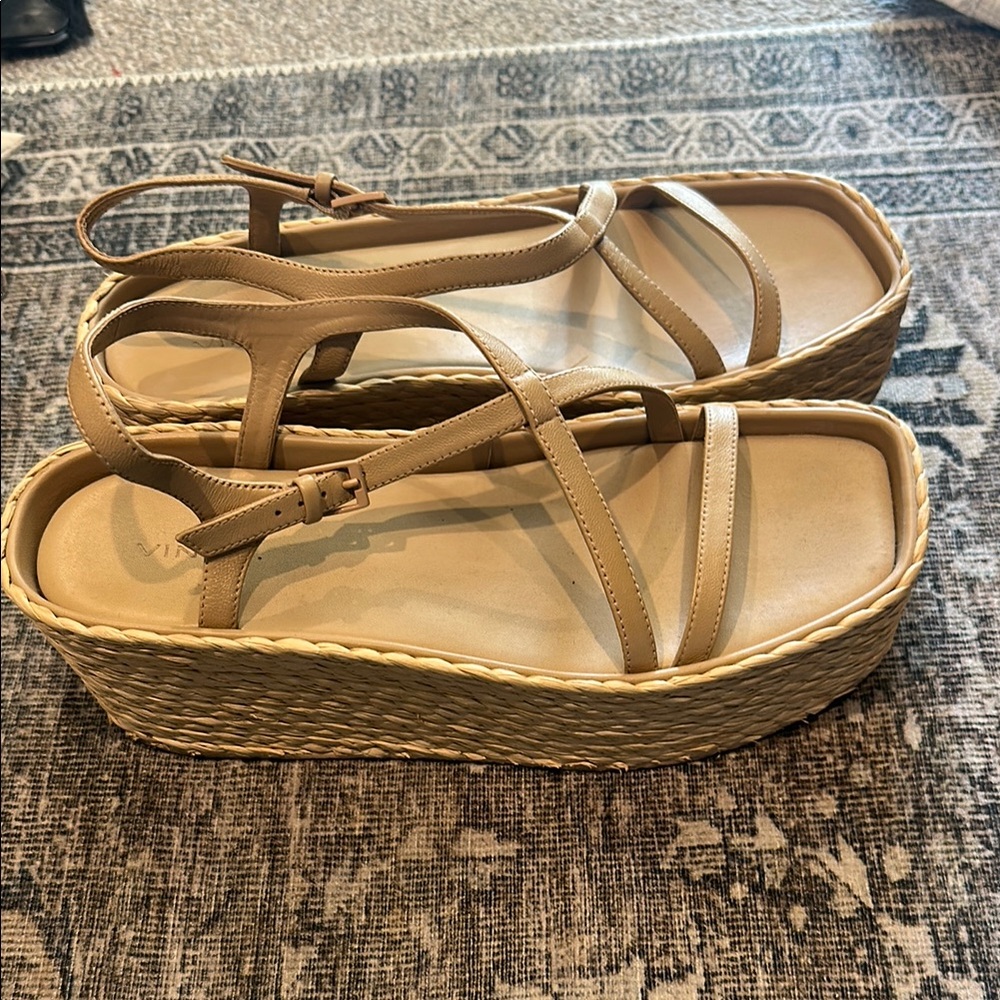Vince Tan Platform Sandals with Woven Sole